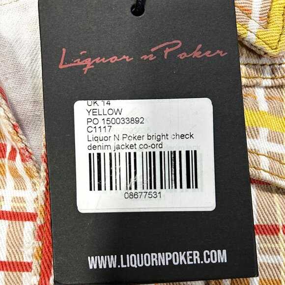 Liquor N Poker Womens Denim Jacket NWT New Rare Yellow Plaid Rock Punk UK14/US10 - Picture 5 of 5